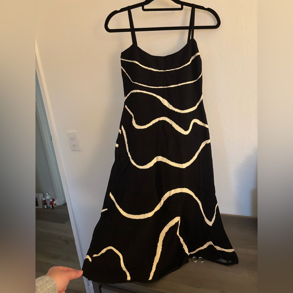 Black Midi Dress - Funky Pattern Large
